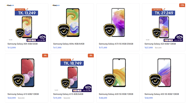 samsung mobile price in bd galaxy a series
